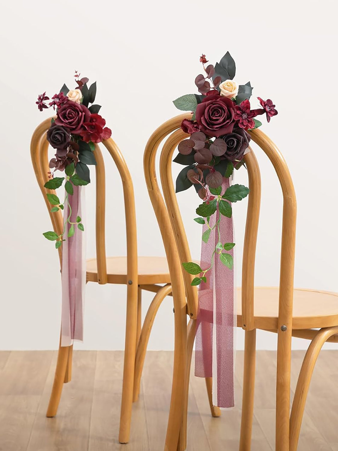 Bordeaux Red 8pcs Wedding Artificial Aisle Pew Flowers Chair Decorations