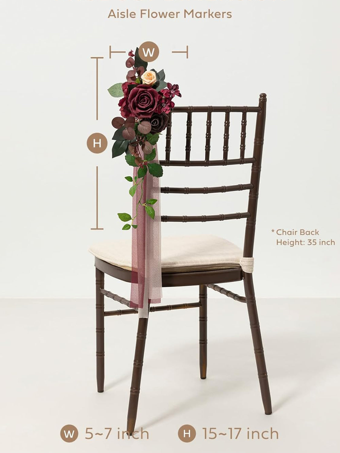 Bordeaux Red 8pcs Wedding Artificial Aisle Pew Flowers Chair Decorations