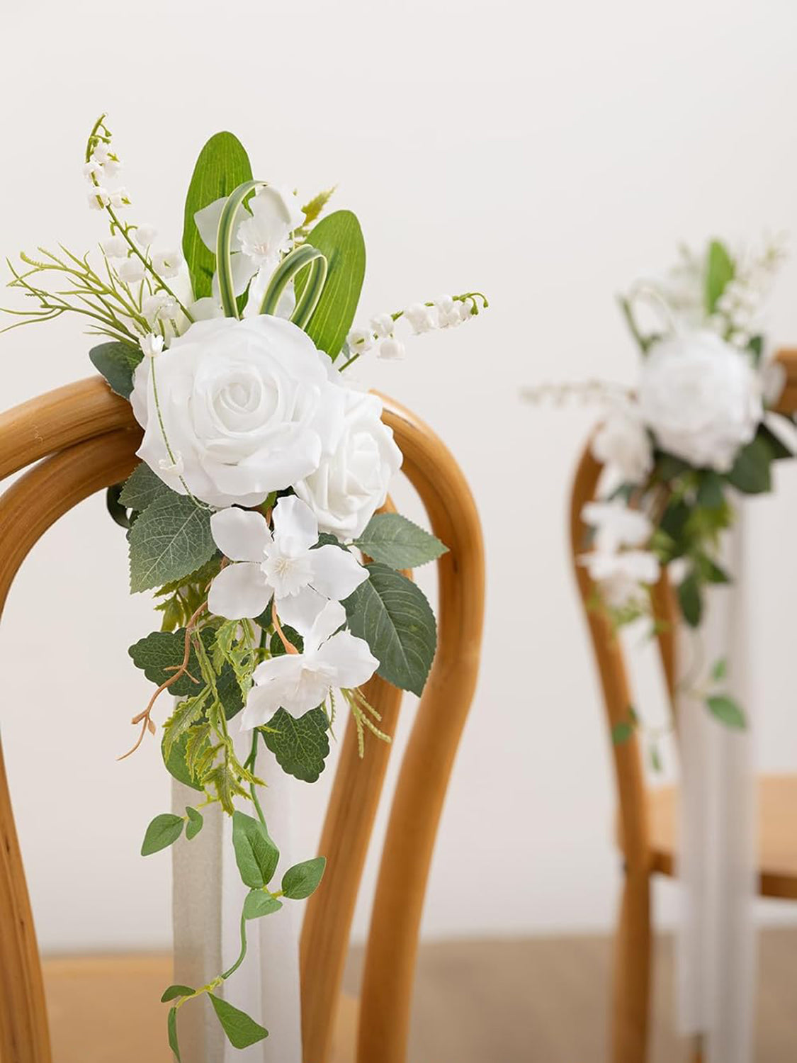 Lily White 8pcs Wedding Artificial Aisle Pew Flowers Chair Decorations