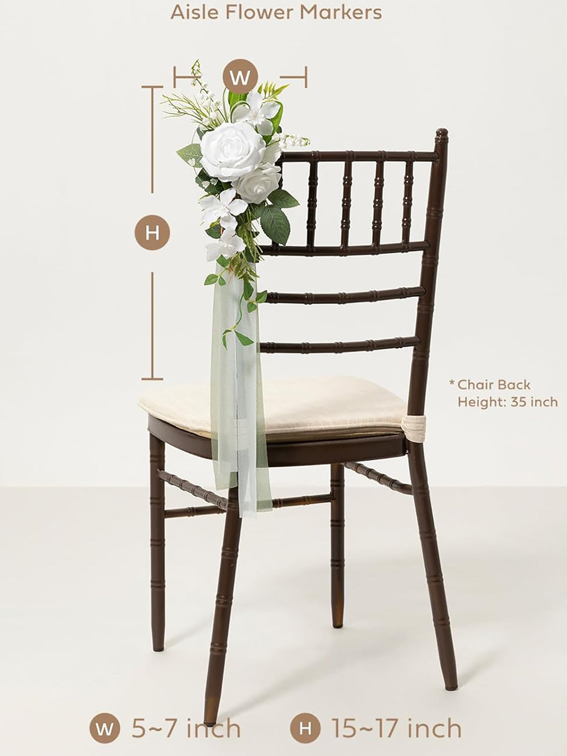 Lily White 8pcs Wedding Artificial Aisle Pew Flowers Chair Decorations