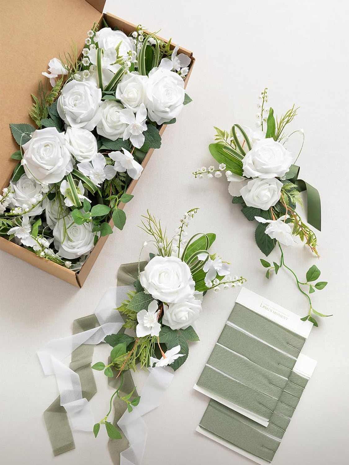 Lily White 8pcs Wedding Artificial Aisle Pew Flowers Chair Decorations