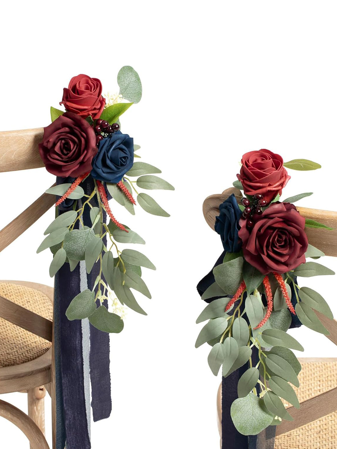 Burgundy & Navy 8pcs Wedding Artificial Aisle Pew Flowers Chair Decorations