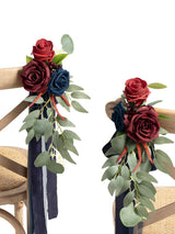 Burgundy & Navy 8pcs Wedding Artificial Aisle Pew Flowers Chair Decorations