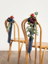 Burgundy & Navy 8pcs Wedding Artificial Aisle Pew Flowers Chair Decorations