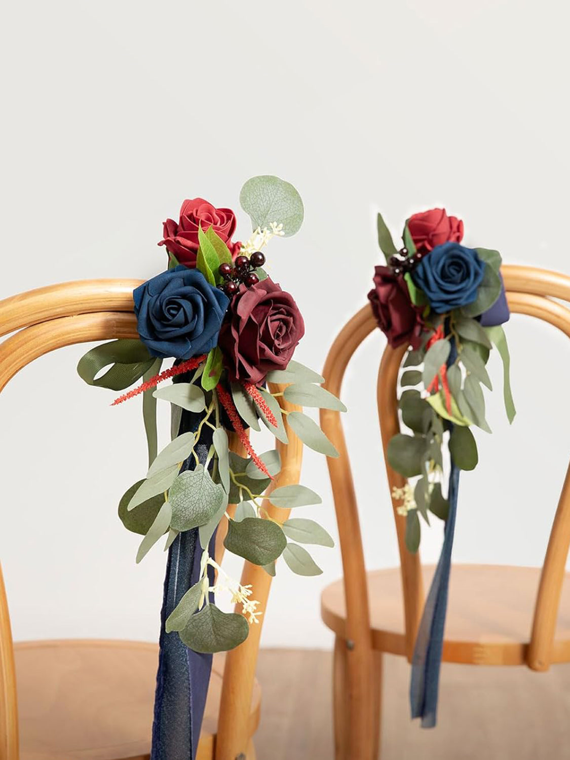 Burgundy & Navy 8pcs Wedding Artificial Aisle Pew Flowers Chair Decorations