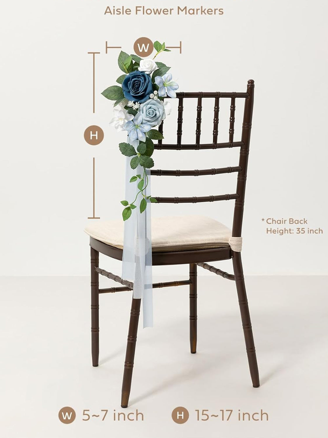 Dusty Blue 8pcs Wedding Artificial Aisle Pew Flowers Chair Decorations