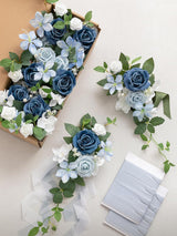 Dusty Blue 8pcs Wedding Artificial Aisle Pew Flowers Chair Decorations