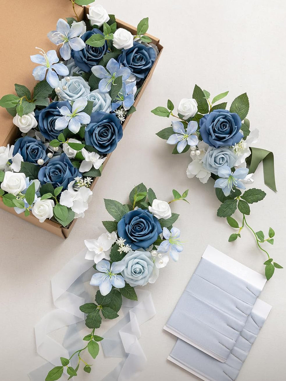 Dusty Blue 8pcs Wedding Artificial Aisle Pew Flowers Chair Decorations