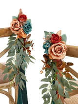 Dark Teal & Burnt Orange 8pcs Wedding Artificial Aisle Pew Flowers Chair Decorations