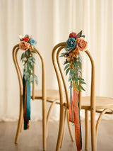 Dark Teal & Burnt Orange 8pcs Wedding Artificial Aisle Pew Flowers Chair Decorations