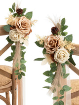 White & Begie 8pcs Wedding Artificial Aisle Pew Flowers Chair Decorations