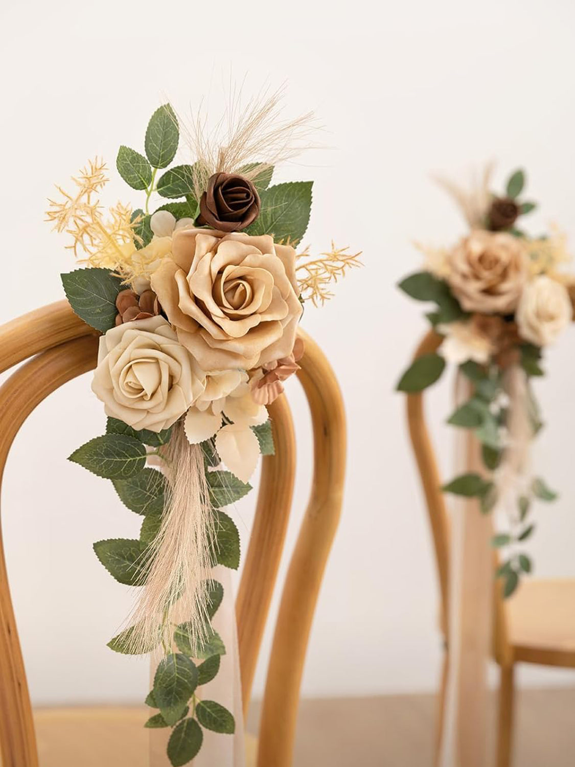 White & Begie 8pcs Wedding Artificial Aisle Pew Flowers Chair Decorations