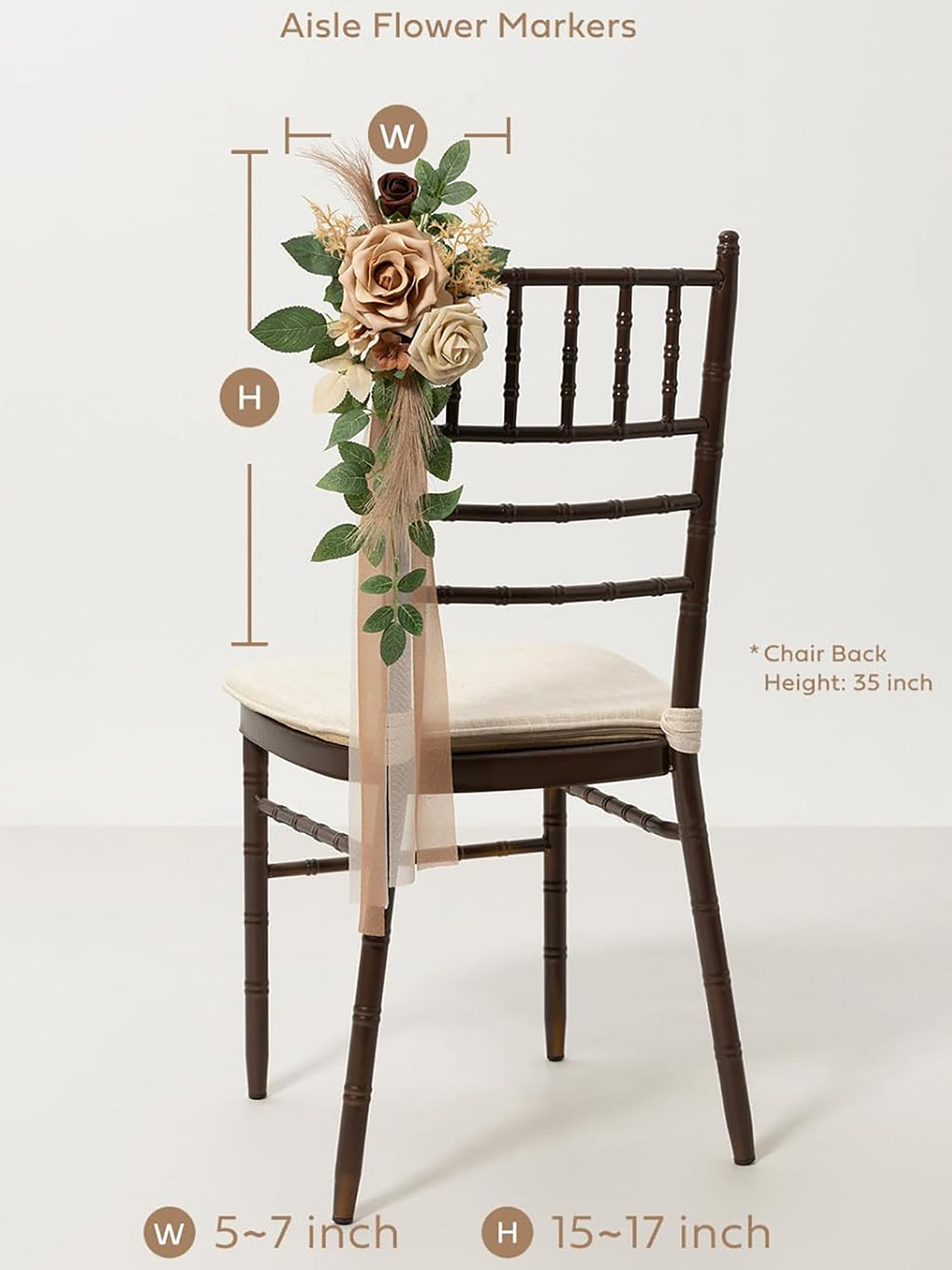 White & Begie 8pcs Wedding Artificial Aisle Pew Flowers Chair Decorations