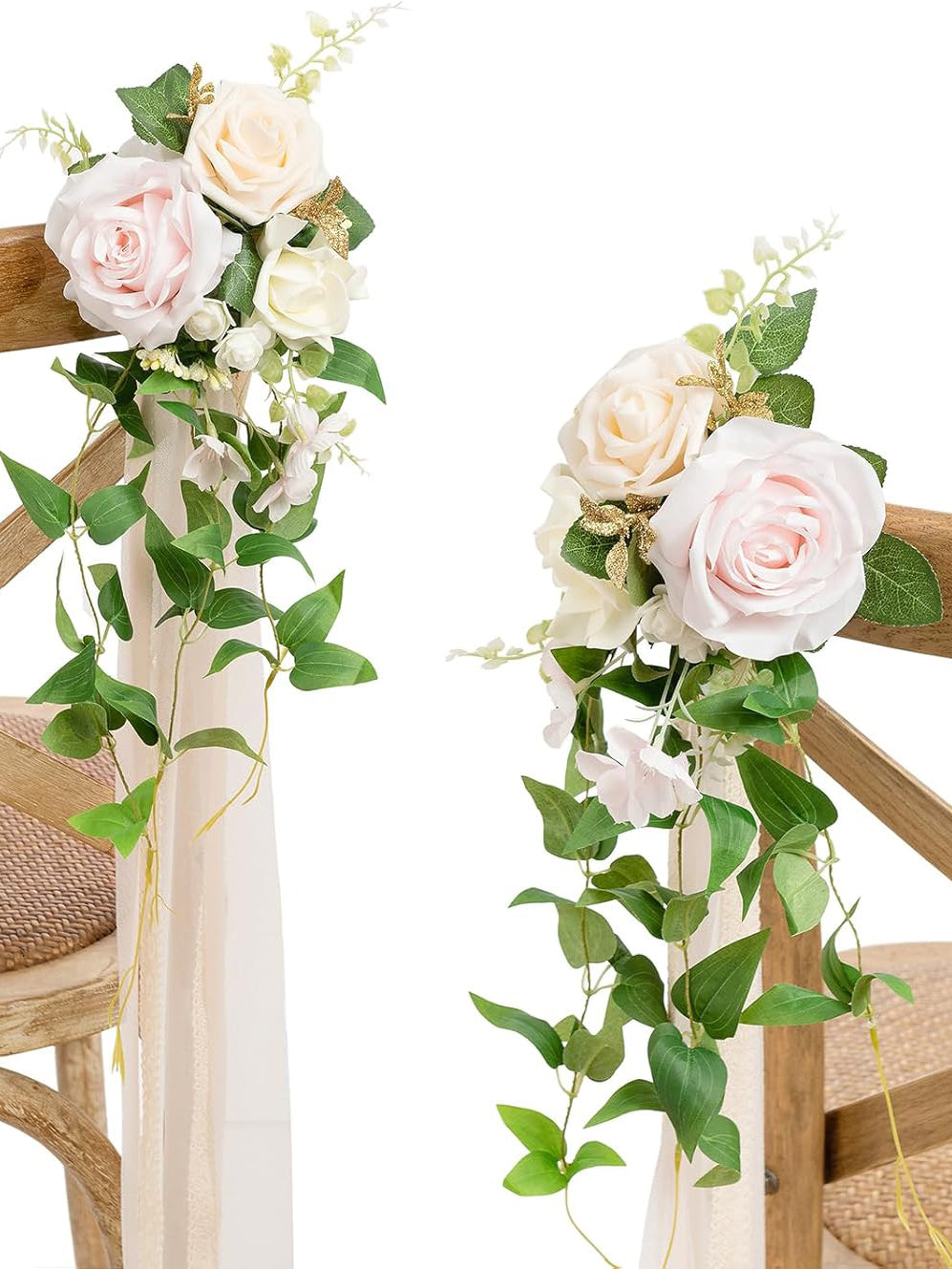 Blush & Cream 8pcs Wedding Artificial Aisle Pew Flowers Chair Decorations