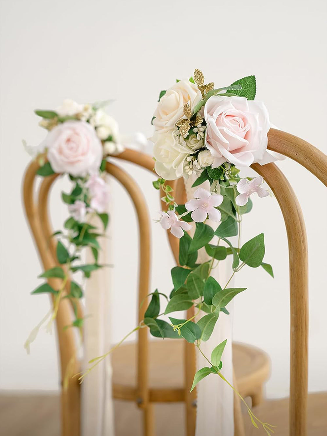 Blush & Cream 8pcs Wedding Artificial Aisle Pew Flowers Chair Decorations