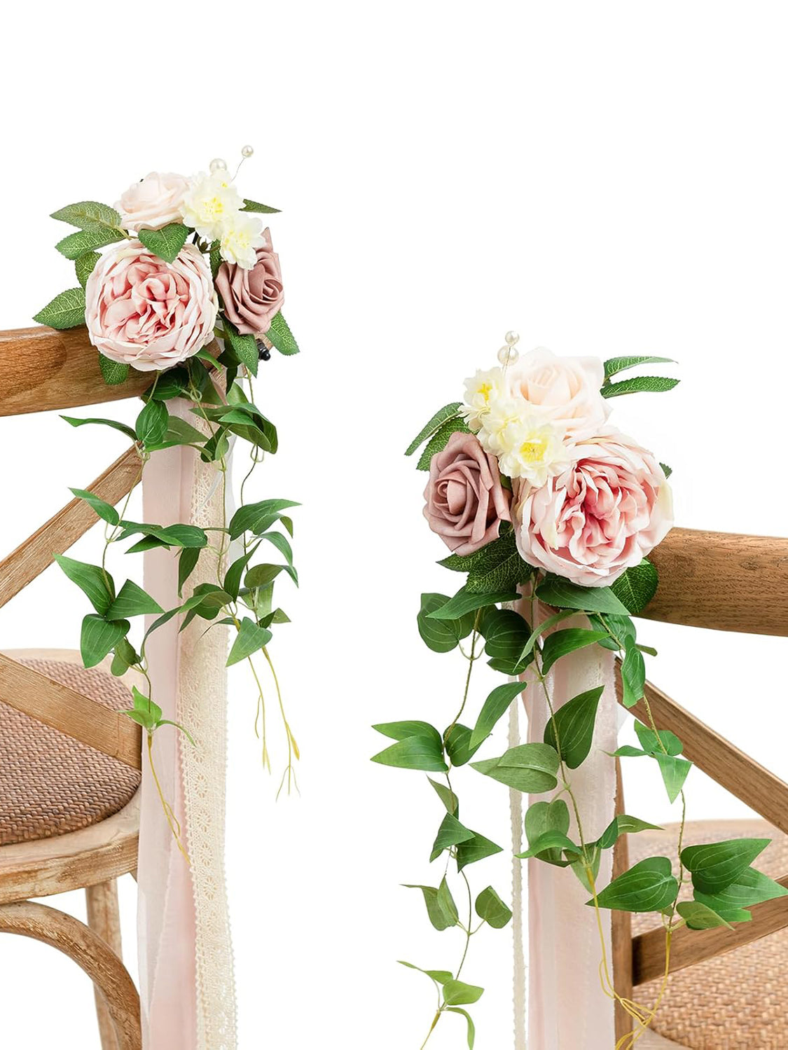 Dusty Rose & Cream 8pcs Wedding Artificial Aisle Pew Flowers Chair Decorations