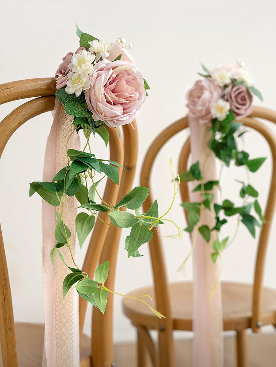 Dusty Rose & Cream 8pcs Wedding Artificial Aisle Pew Flowers Chair Decorations
