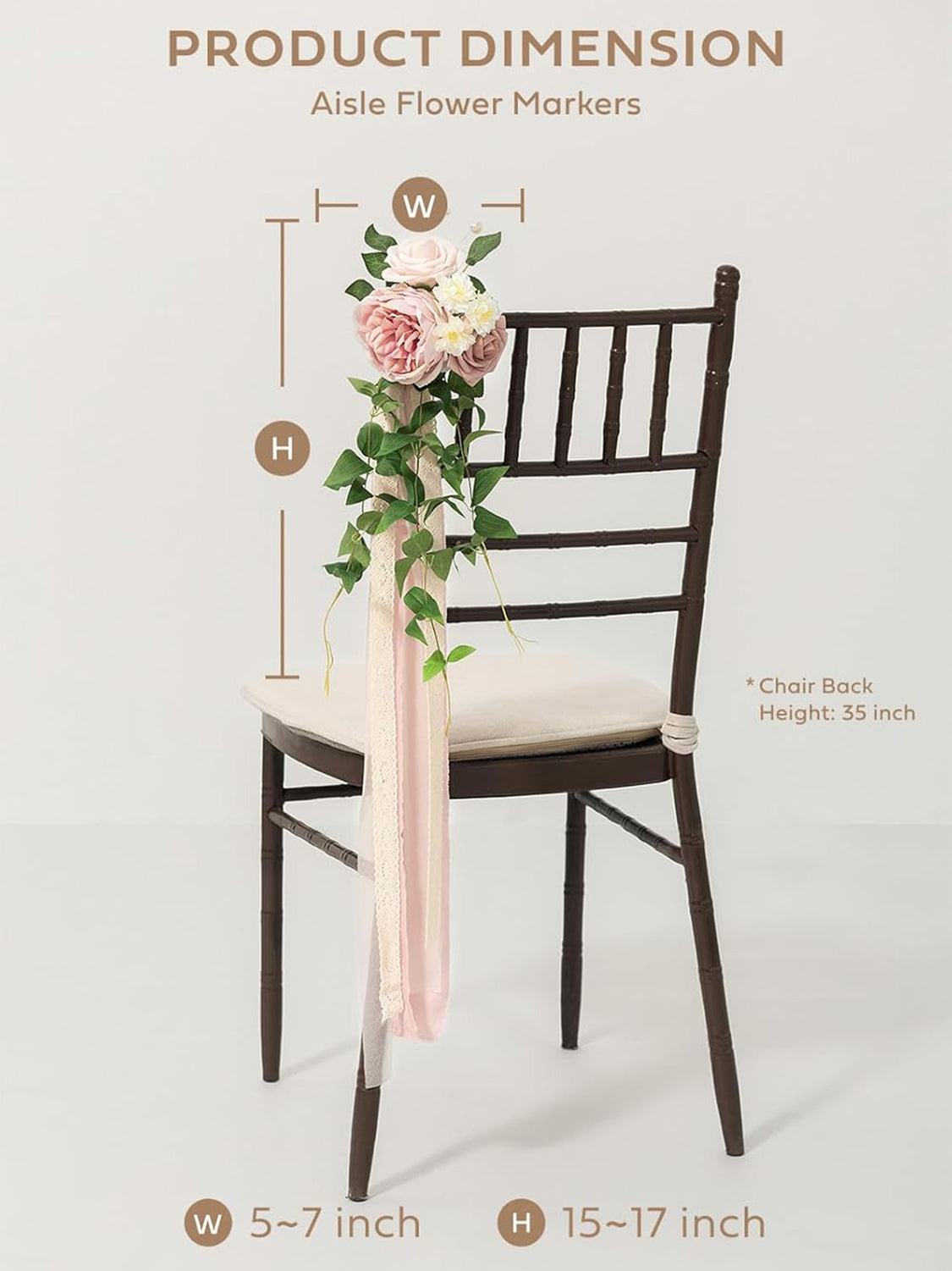 Dusty Rose & Cream 8pcs Wedding Artificial Aisle Pew Flowers Chair Decorations