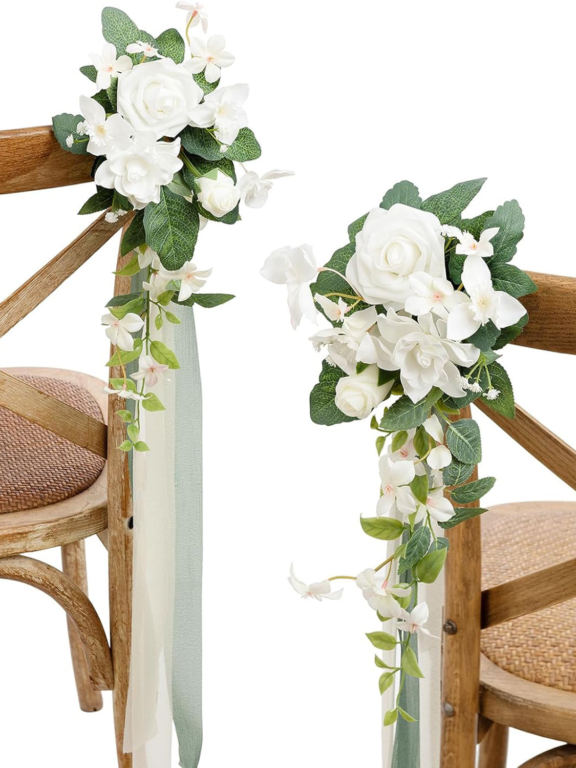 White & Sage 8pcs Wedding Artificial Aisle Pew Flowers Chair Decorations