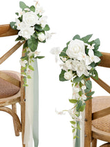 White & Sage 8pcs Wedding Artificial Aisle Pew Flowers Chair Decorations
