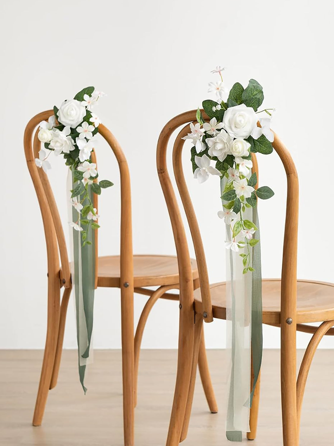 White & Sage 8pcs Wedding Artificial Aisle Pew Flowers Chair Decorations