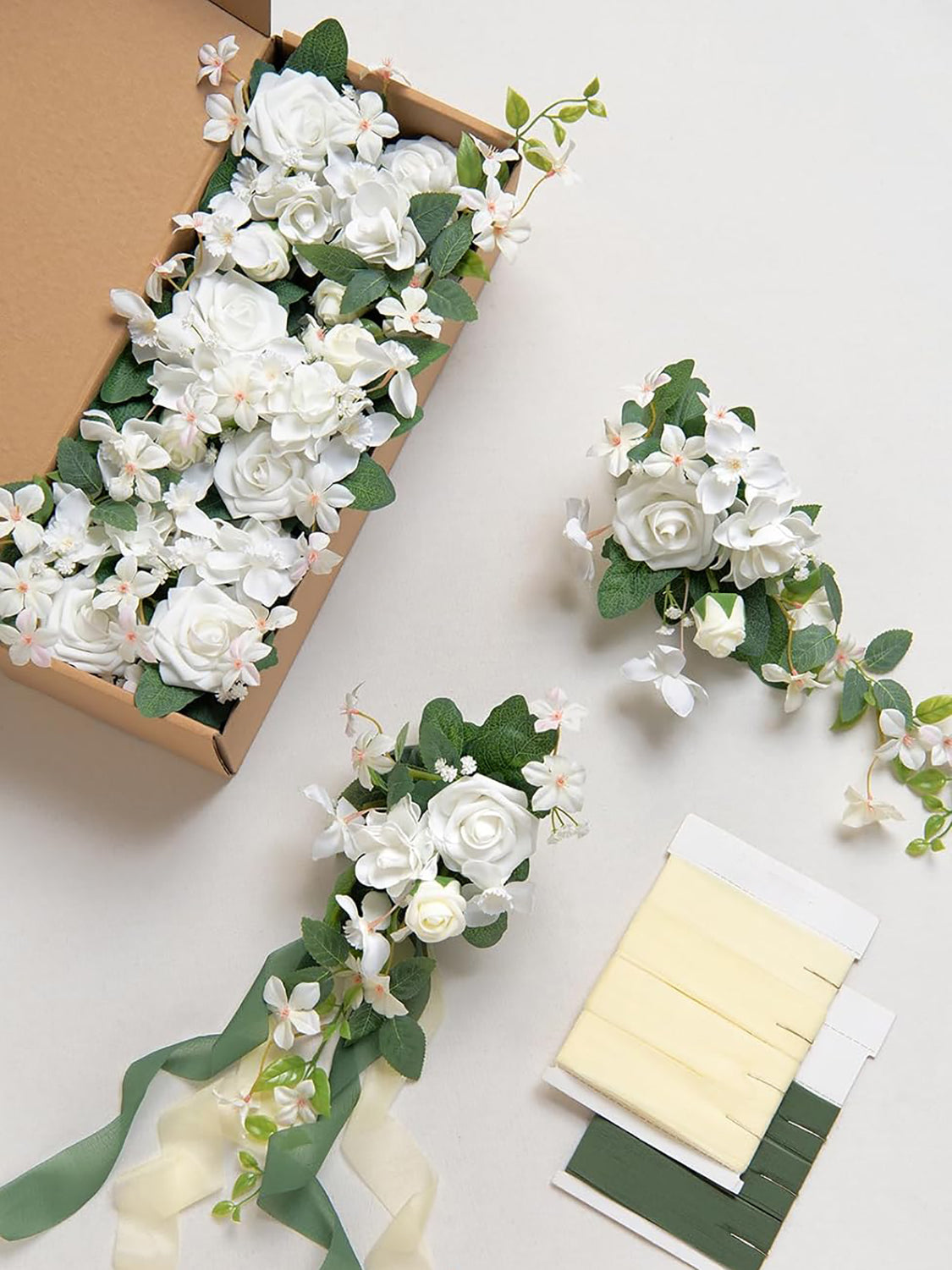 White & Sage 8pcs Wedding Artificial Aisle Pew Flowers Chair Decorations