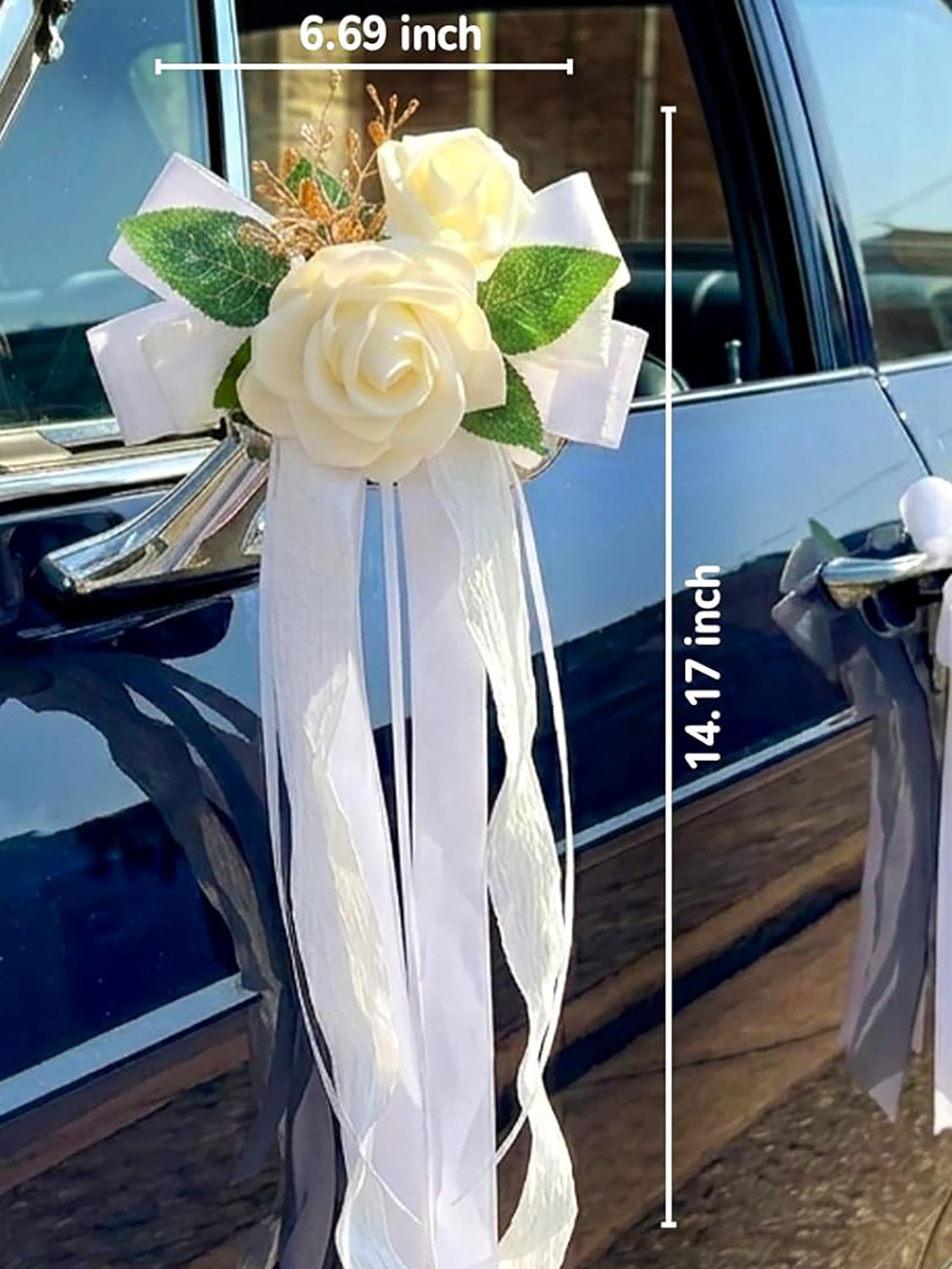 White Wedding Car Door Handle Decorative Flowers Bowknot 4Pcs