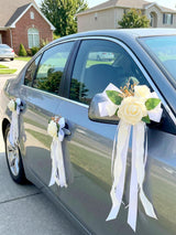 White Wedding Car Door Handle Decorative Flowers Bowknot 4Pcs