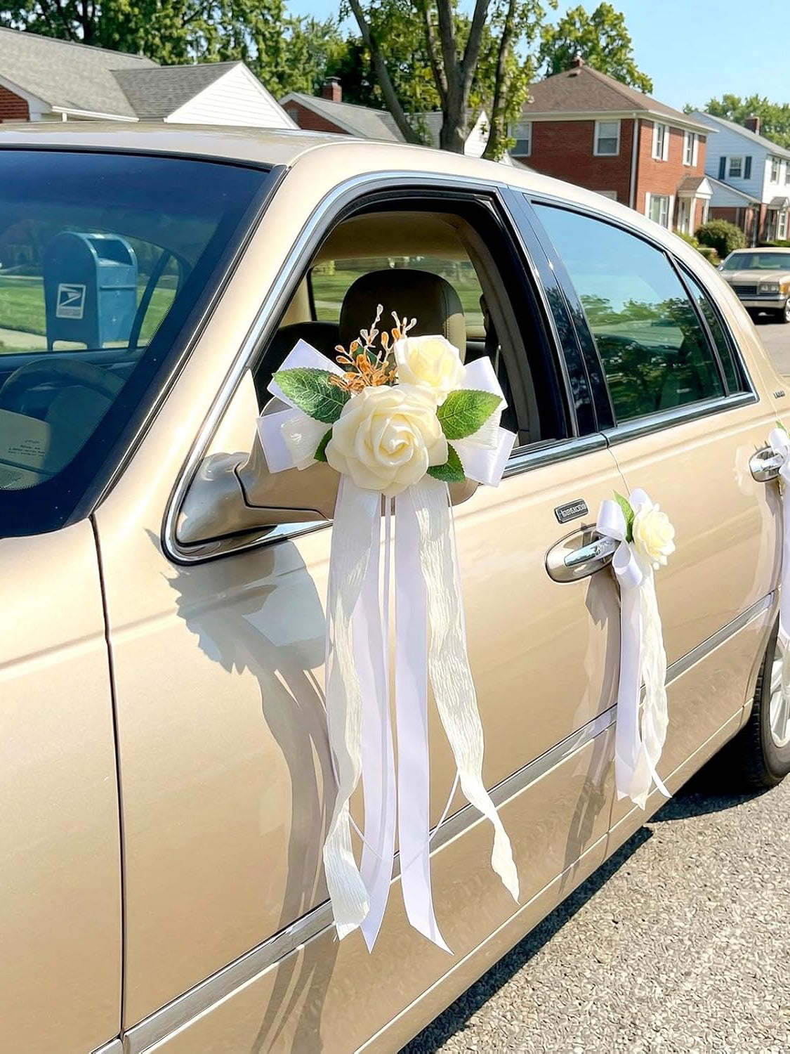 White Wedding Car Door Handle Decorative Flowers Bowknot 4Pcs