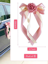 Pink Wedding Car Door Handle Decorative Flowers Bowknot 6Pcs