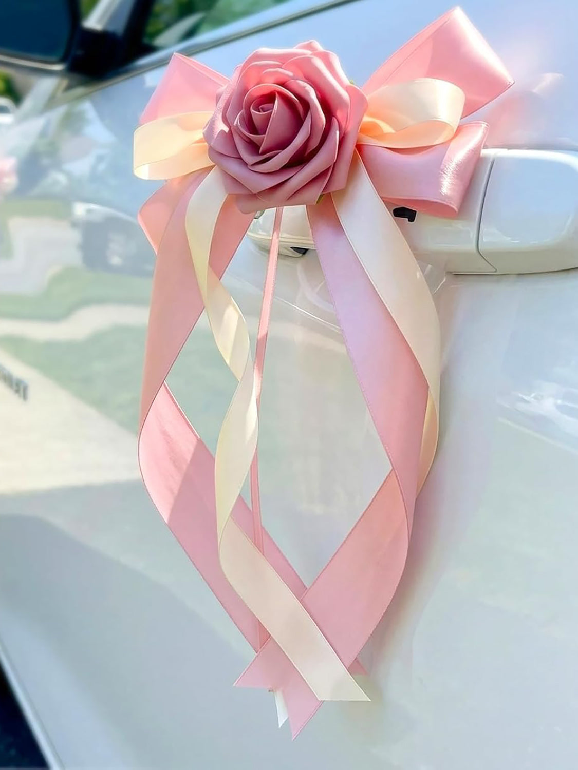 Pink Wedding Car Door Handle Decorative Flowers Bowknot 6Pcs