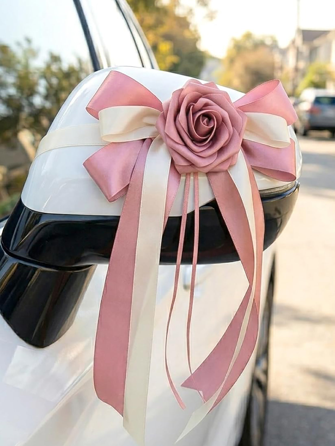 Pink Wedding Car Door Handle Decorative Flowers Bowknot 6Pcs