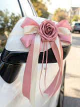 Pink Wedding Car Door Handle Decorative Flowers Bowknot 6Pcs