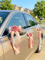 Pink Wedding Car Door Handle Decorative Flowers Bowknot 6Pcs