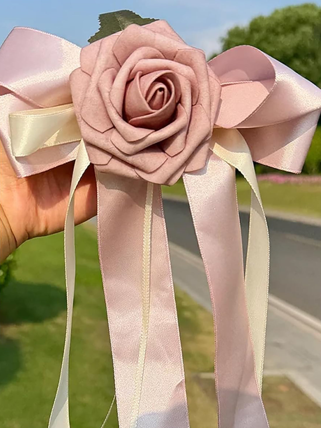 Pink Wedding Car Door Handle Decorative Flowers Bowknot 6Pcs