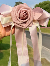 Pink Wedding Car Door Handle Decorative Flowers Bowknot 6Pcs