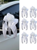 White Bow Car Decoration Flower 6 Pcs