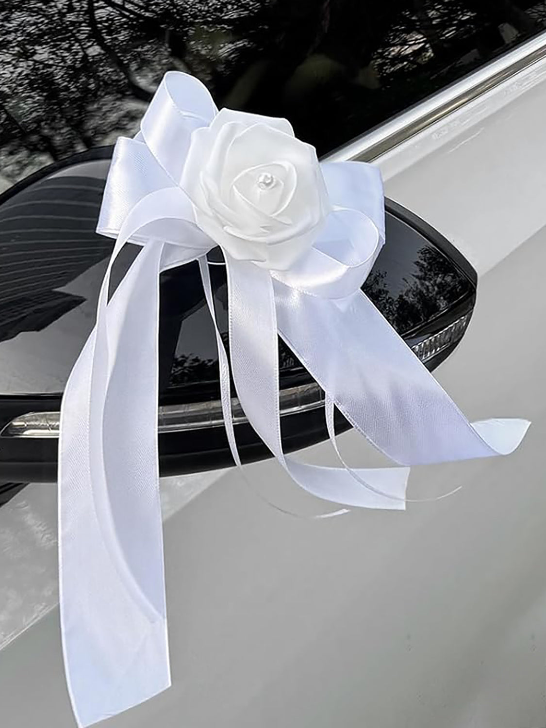 White Bow Car Decoration Flower 6 Pcs