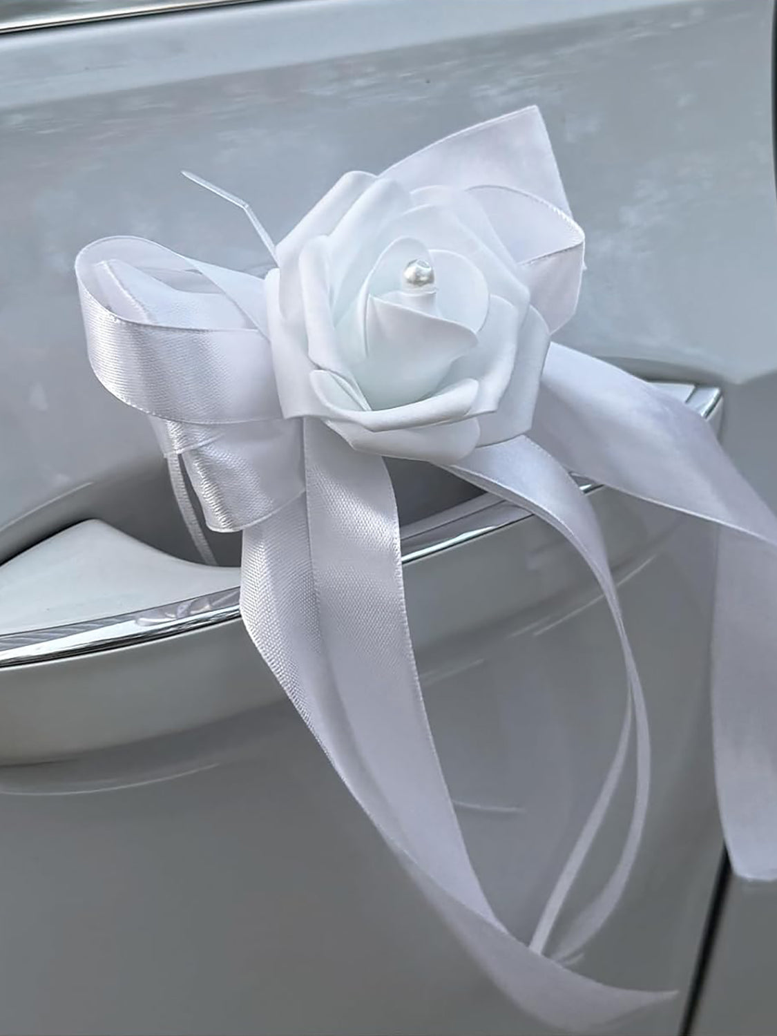 White Bow Car Decoration Flower 6 Pcs