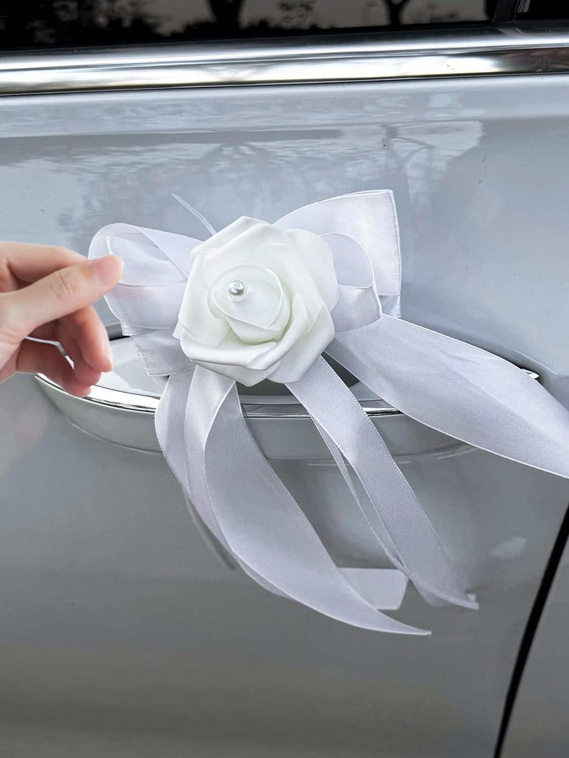 White Bow Car Decoration Flower 6 Pcs
