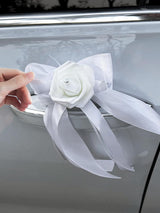 White Bow Car Decoration Flower 6 Pcs
