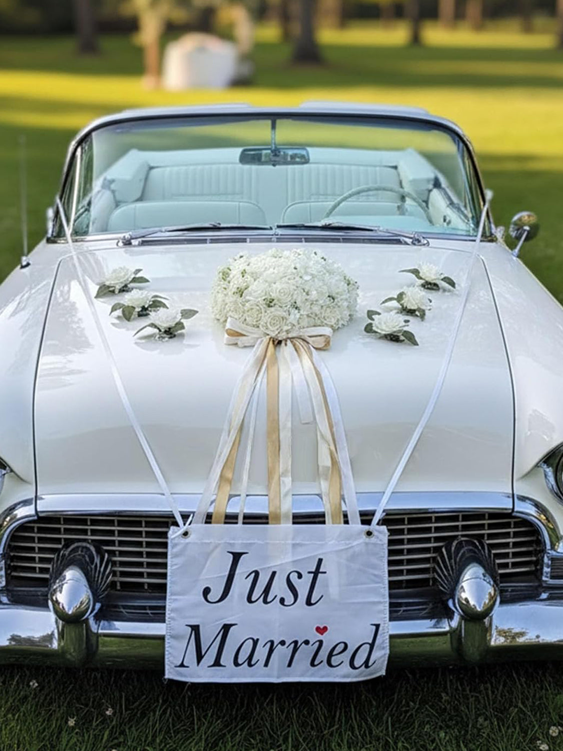 White Artificial Rose Wedding Car Decoration Set
