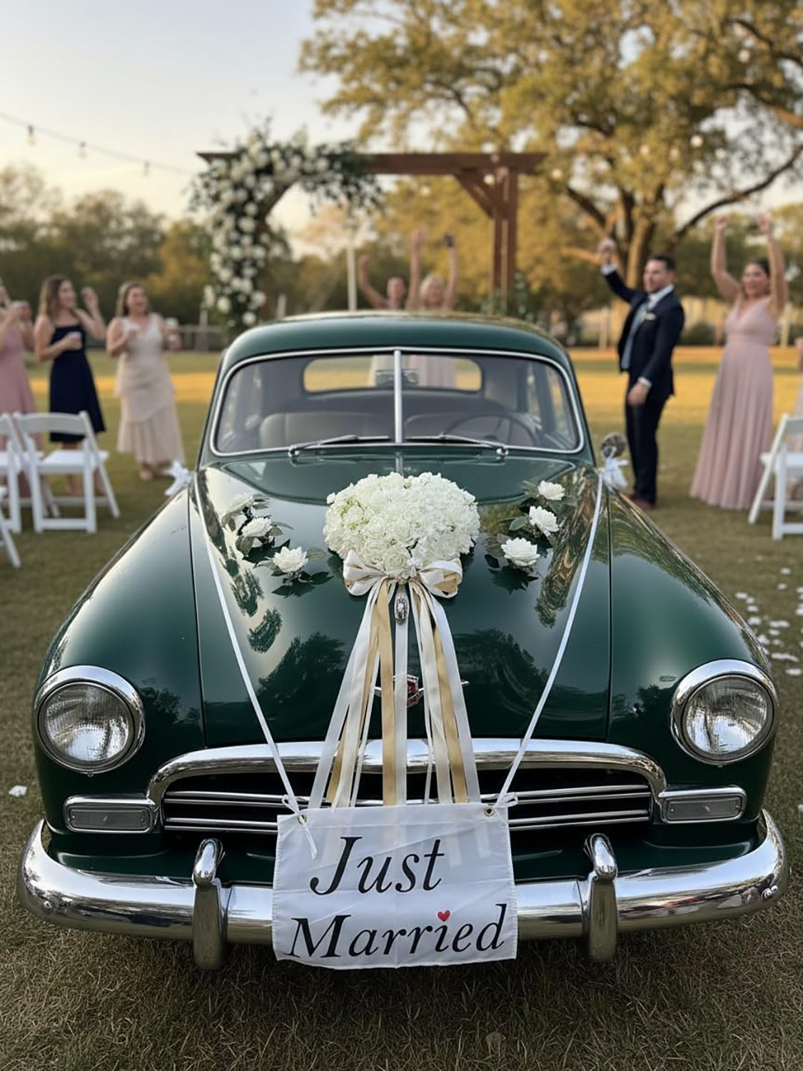 White Artificial Rose Wedding Car Decoration Set