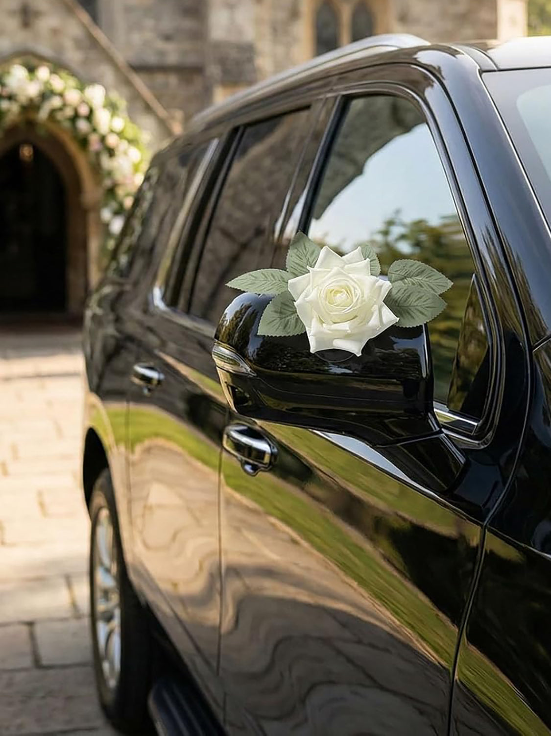 White Artificial Rose Wedding Car Decoration Set