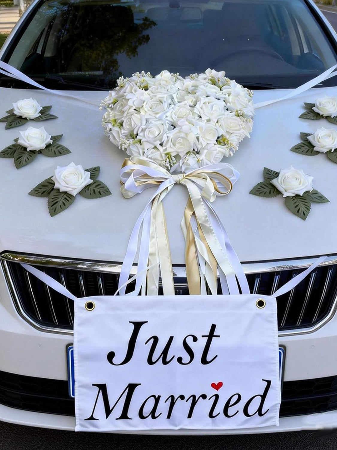 White Artificial Rose Wedding Car Decoration Set