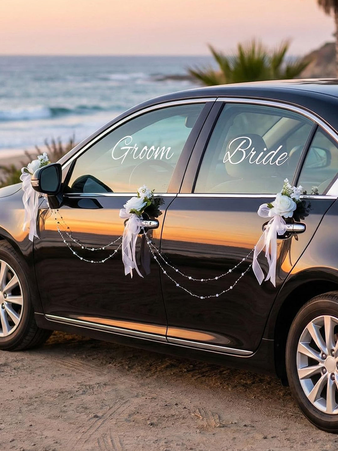 Door Handle Bouquets & Rearview Mirror Flowers Married Car Flower Decorations 8Pcs