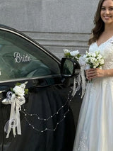 Door Handle Bouquets & Rearview Mirror Flowers Married Car Flower Decorations 8Pcs