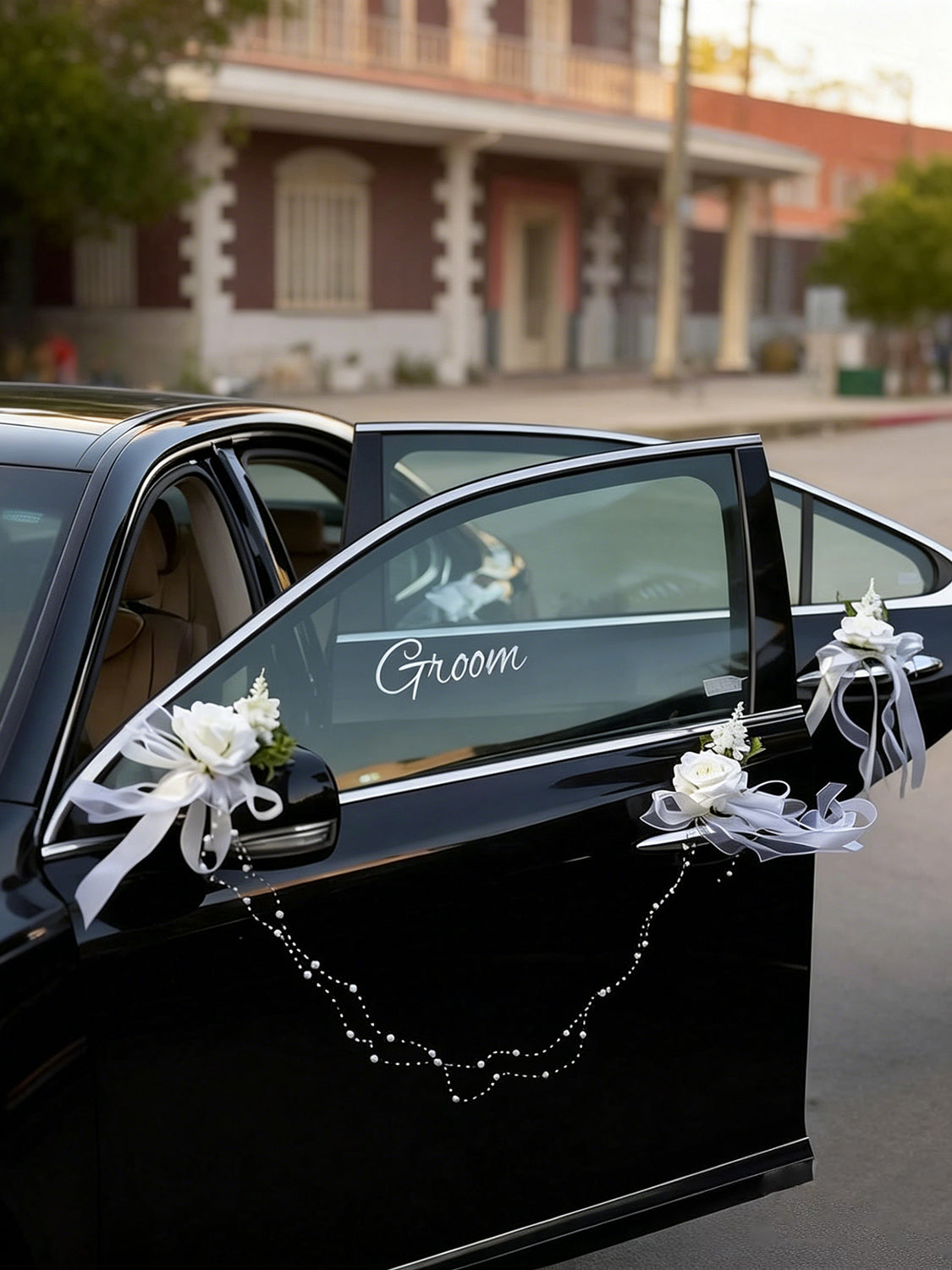 Door Handle Bouquets & Rearview Mirror Flowers Married Car Flower Decorations 8Pcs
