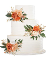 Chic Terracotta Wedding Cake Flowers 3Pcs Faux Floral Decorations