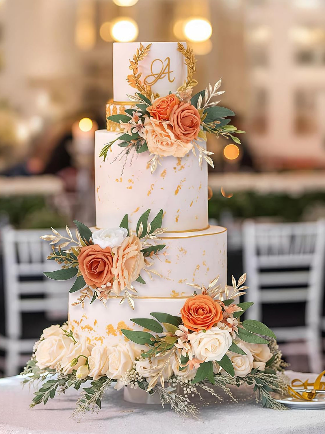 Chic Terracotta Wedding Cake Flowers 3Pcs Faux Floral Decorations